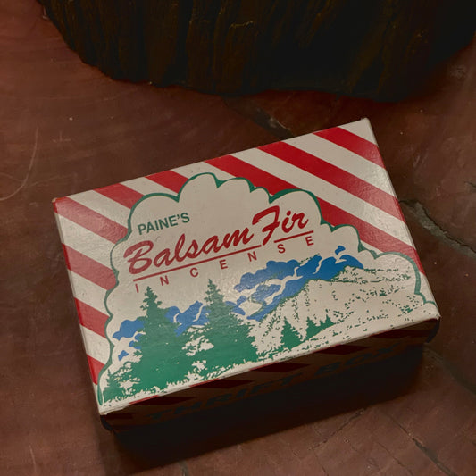 Box of Paine's Balsam Fir Incense on a wooden surface