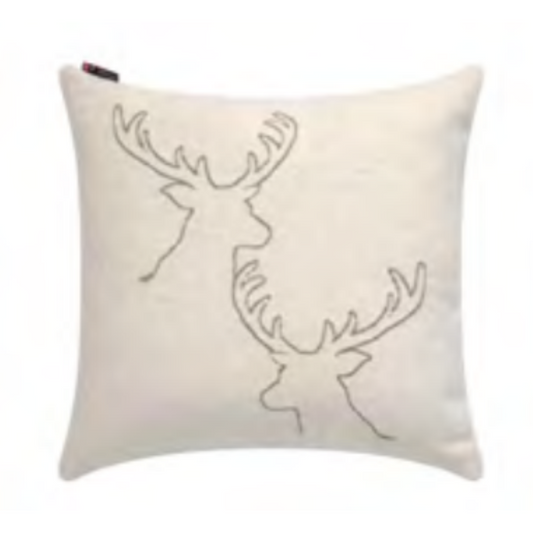 Stag Heads Cushion - Off White