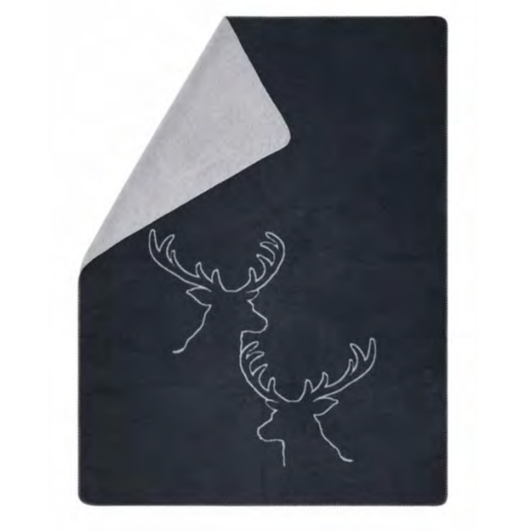 Stag Heads Throw - Charcoal