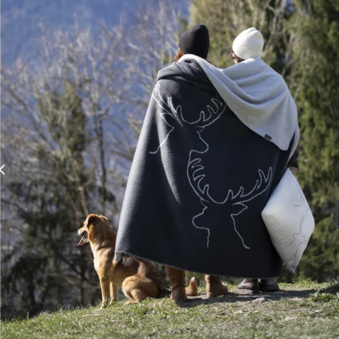 Stag Heads Throw - Charcoal