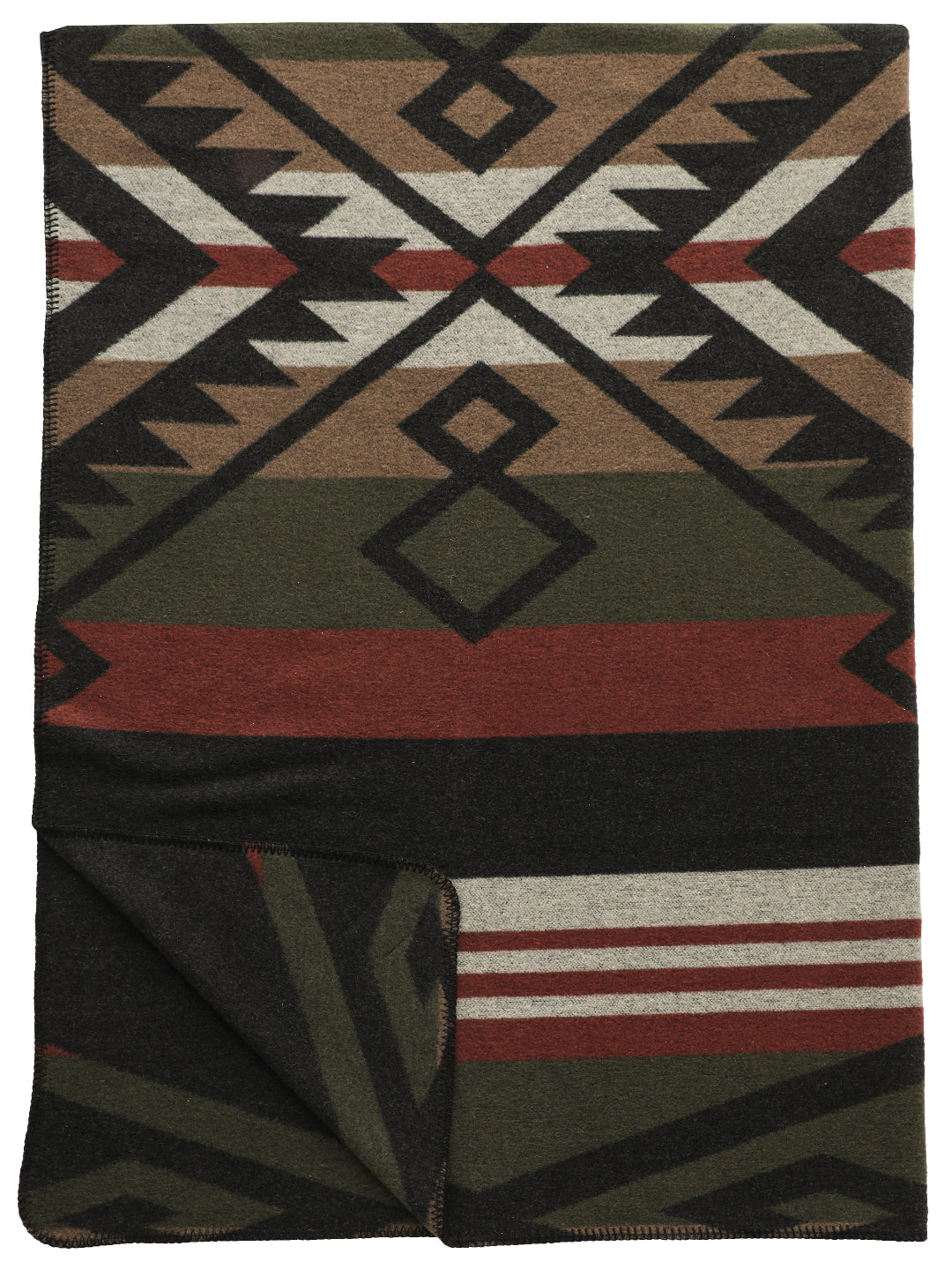 Eco-friendly American-made cabin-style throw in Spice, Sage, Creme, and Camel folded