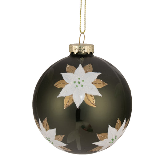 Woodland Poinsettia Glass 8cm Bauble