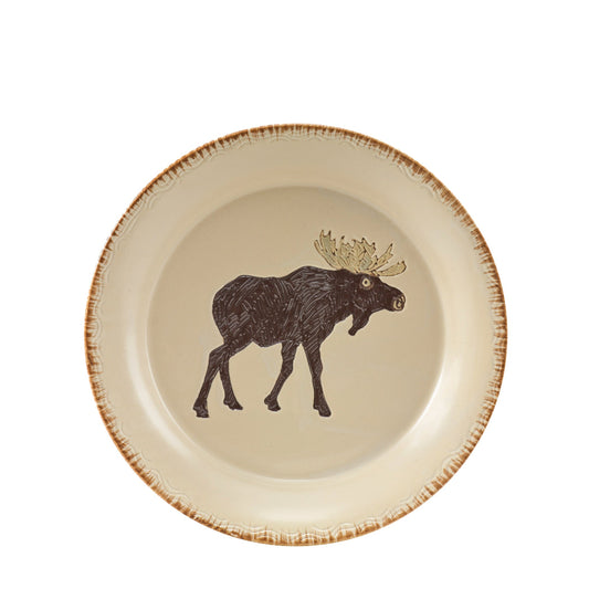 Ceramic plate with a Moose illustration on a white background lodge dinnerware