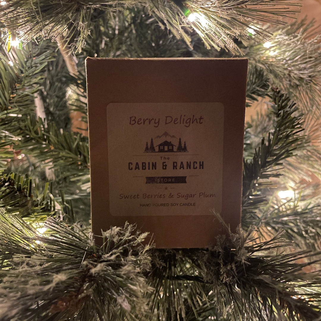 Gift Box of Berry Delight from The Cabin & Ranch Store on a Christmas tree.