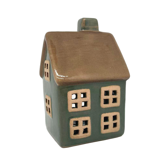 Ceramic Olive & Tan Tea Light House - Small