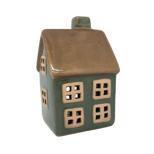 Ceramic Olive & Tan Tea Light House - Small