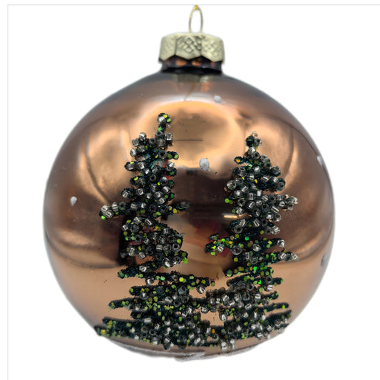 Woodland Copper & Green Glass 10cm Bauble